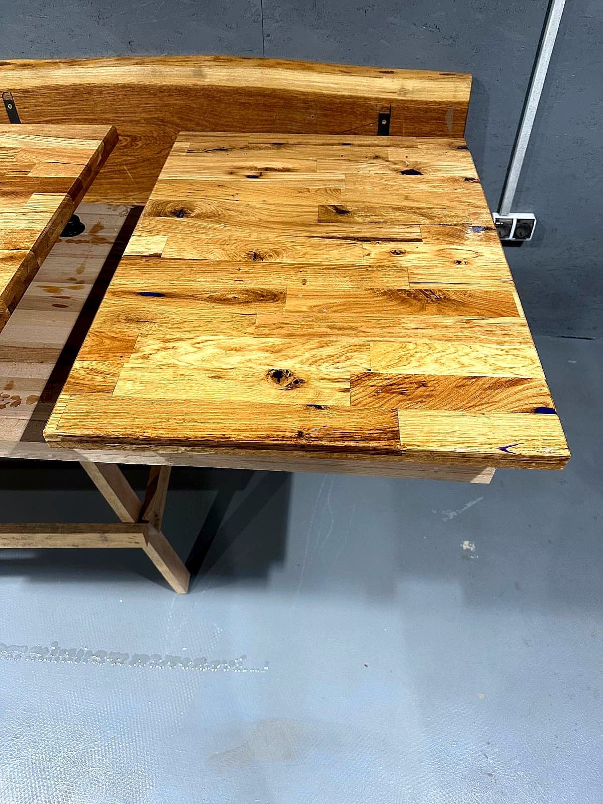 Custom kitchen table in farmhouse style with natural wood