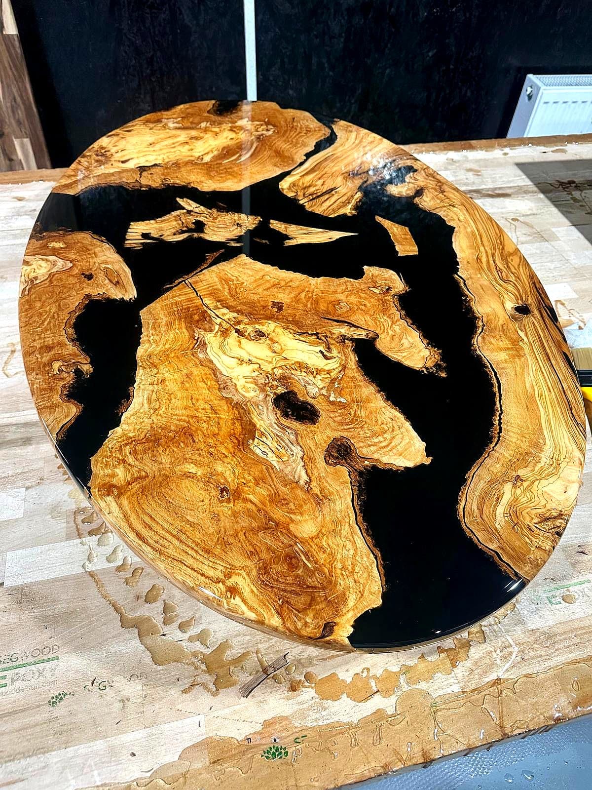 Rustic dining table with natural wood imperfections and character