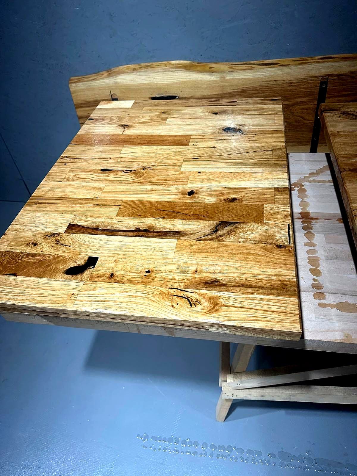 Wooden table in progress at the woodworking workshop