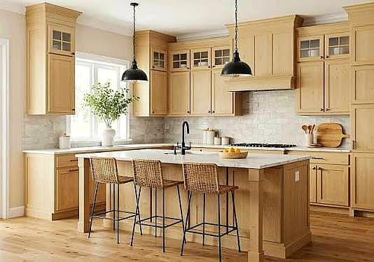 Solid wood kitchen cupboard door showing natural grain
